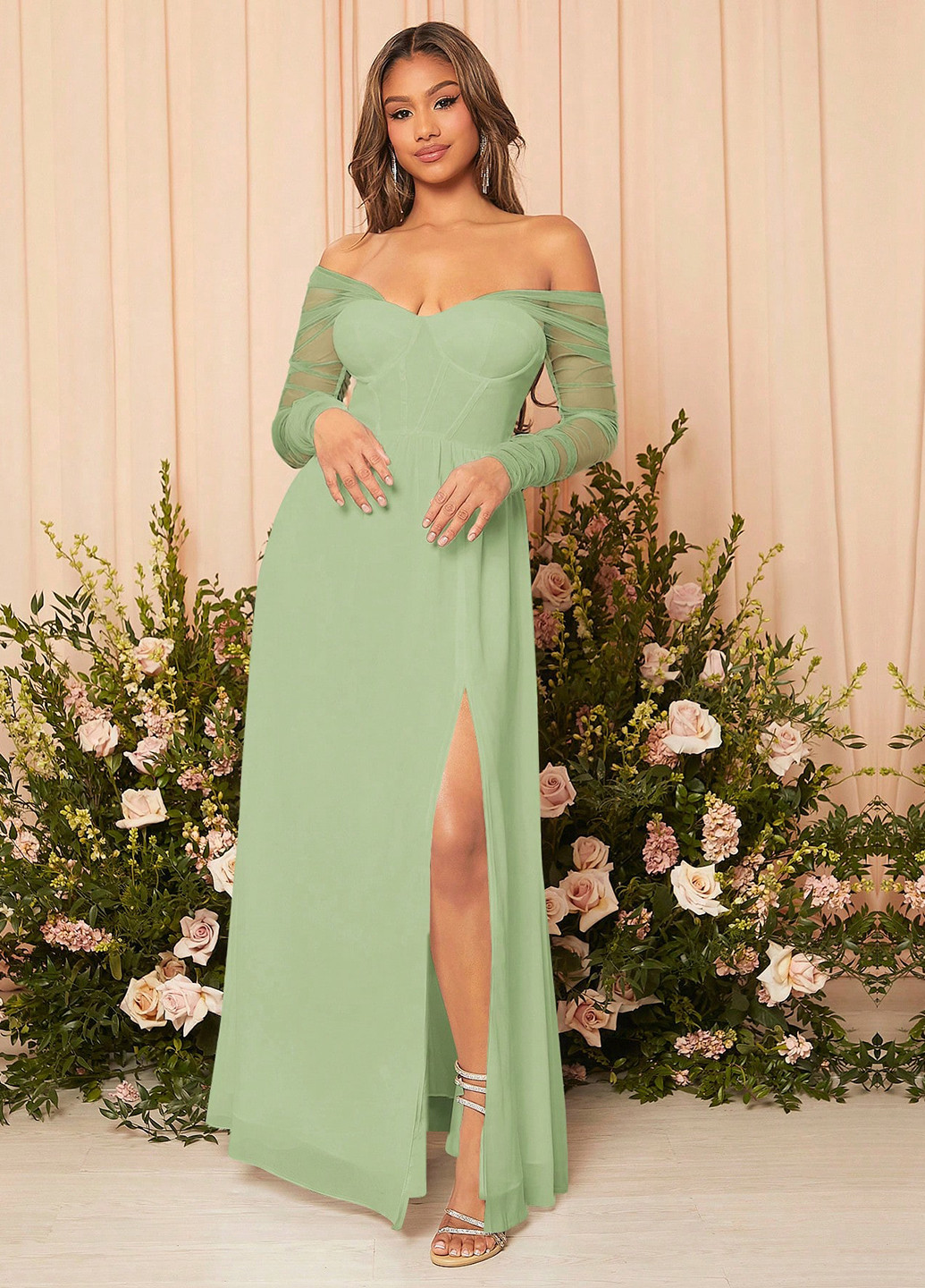 М'ятна святковий, вечірня сукня SHEIN однотонна