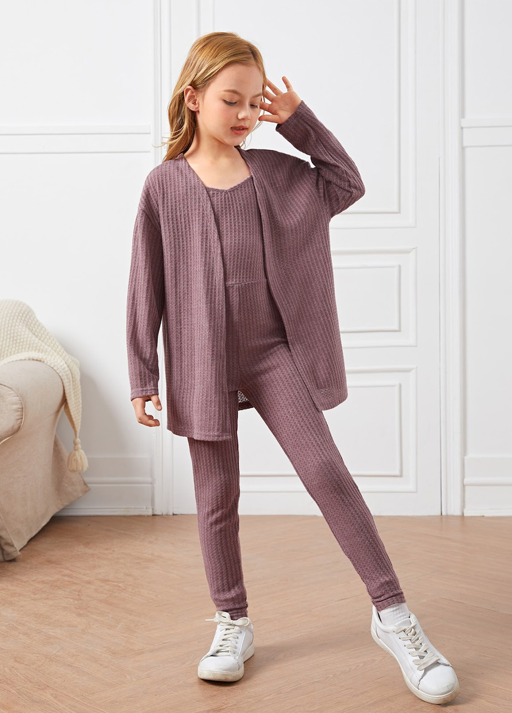 Ліловий демісезонний костюм (комбінезон, кардиган) брючний SHEIN