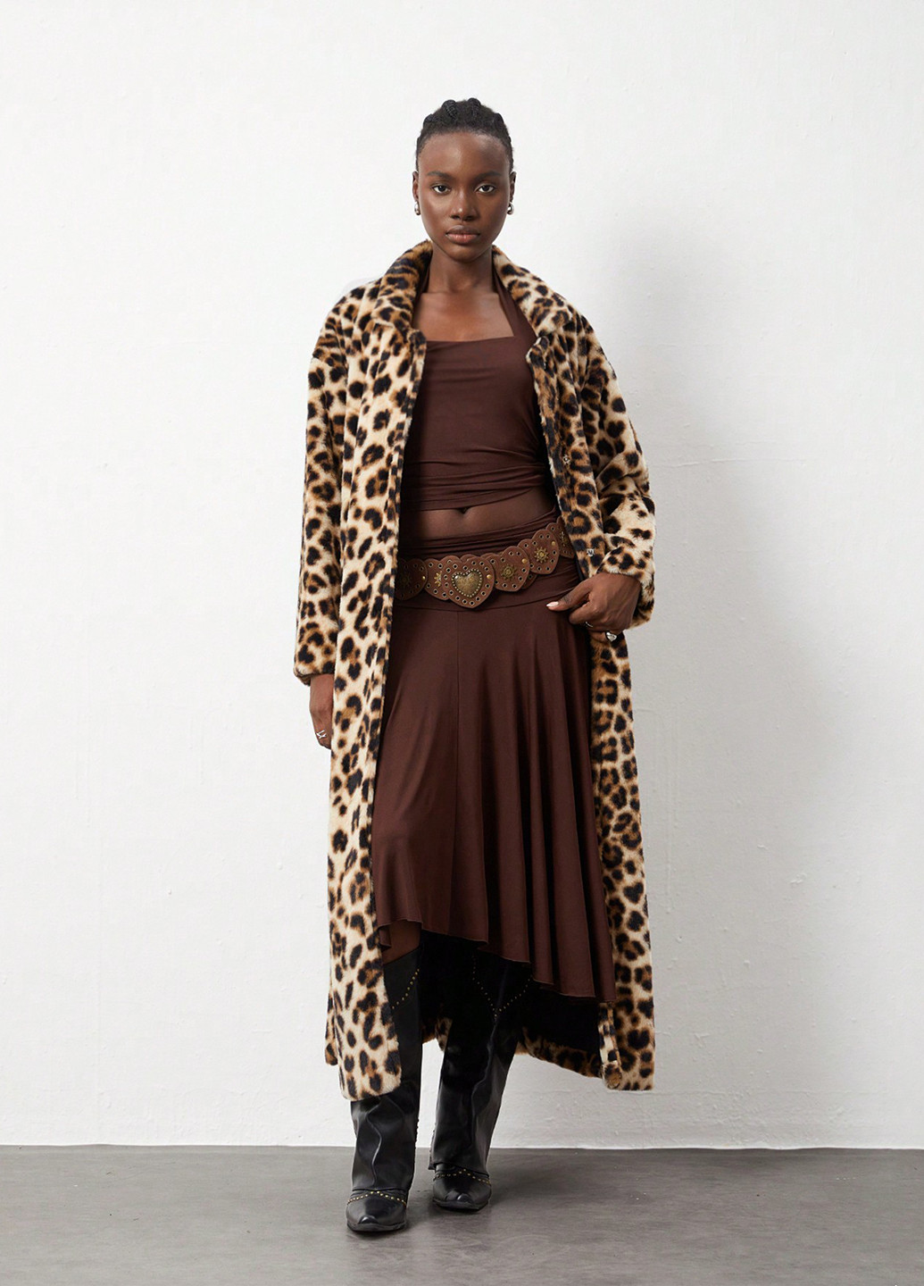 Коричневое зимнее Пальто однобортное SHEIN