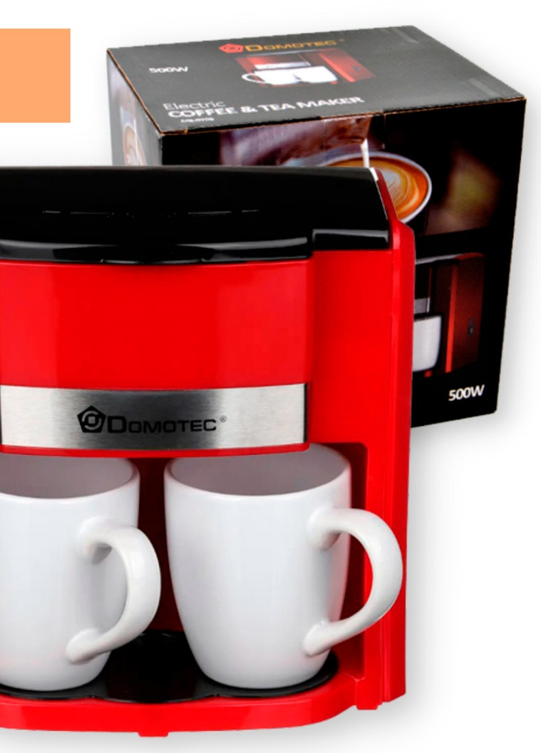 Кофеварка капельная + 2 керамические чашки MS-0705 красная 500W (MS-0705_2683) Domotec (253765958)