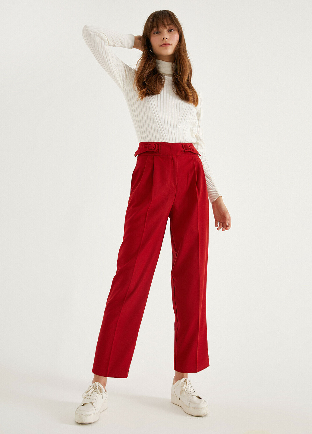 Темно-красные кэжуал летние укороченные, прямые брюки KOTON