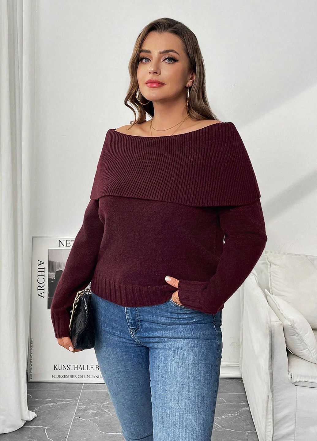 Бордовый демисезонный свитер SHEIN