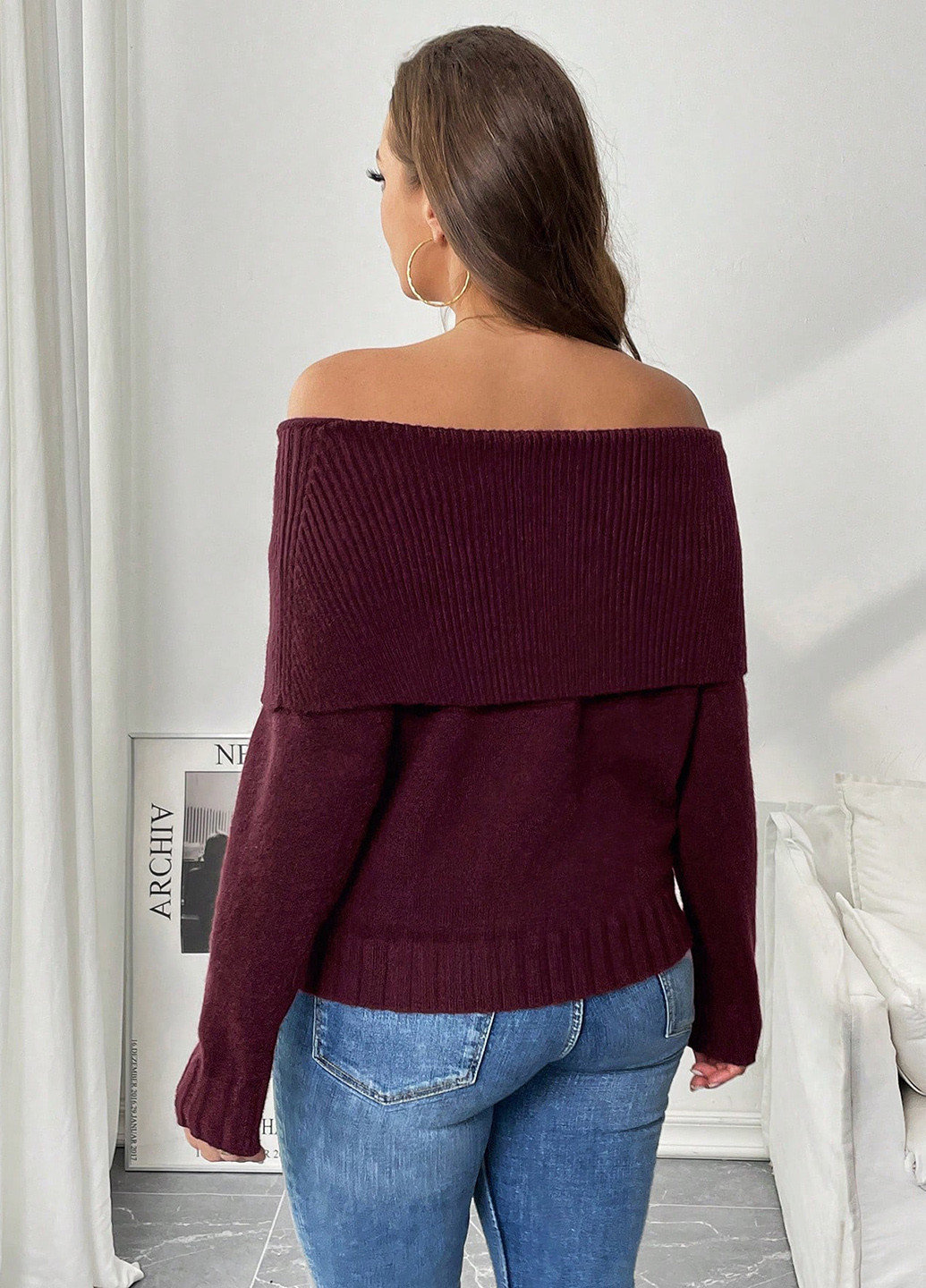 Бордовый демисезонный свитер SHEIN