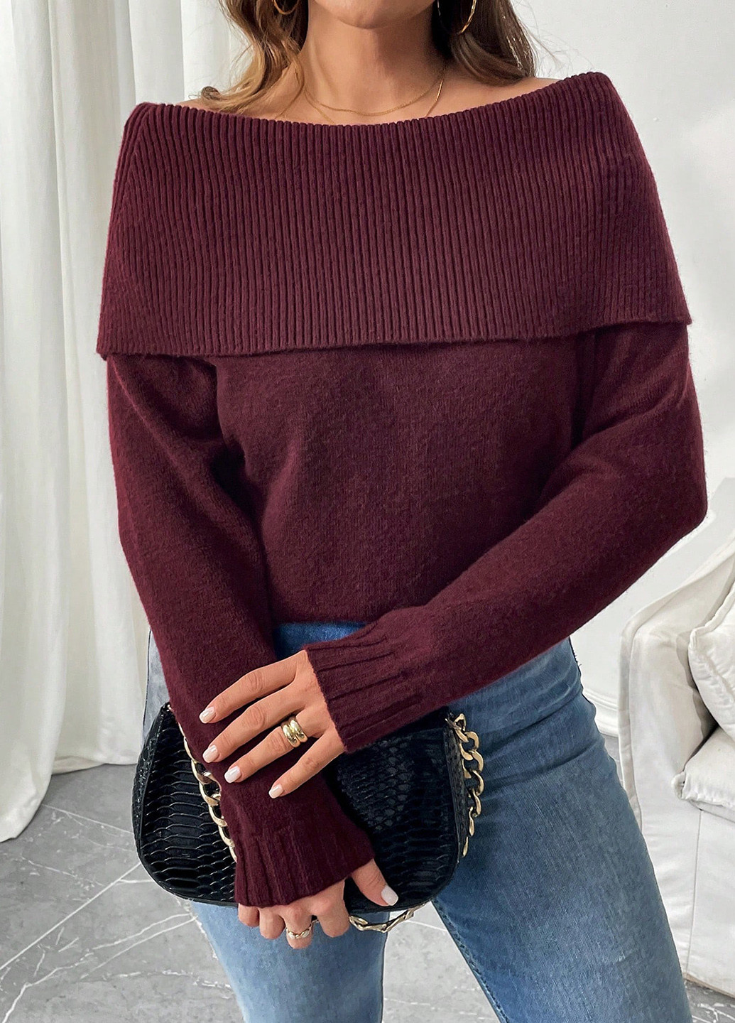 Бордовый демисезонный свитер SHEIN