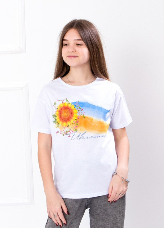 Біла літня футболка для дівчинки (підліткова) Носи своє 6333-000-33-Т
