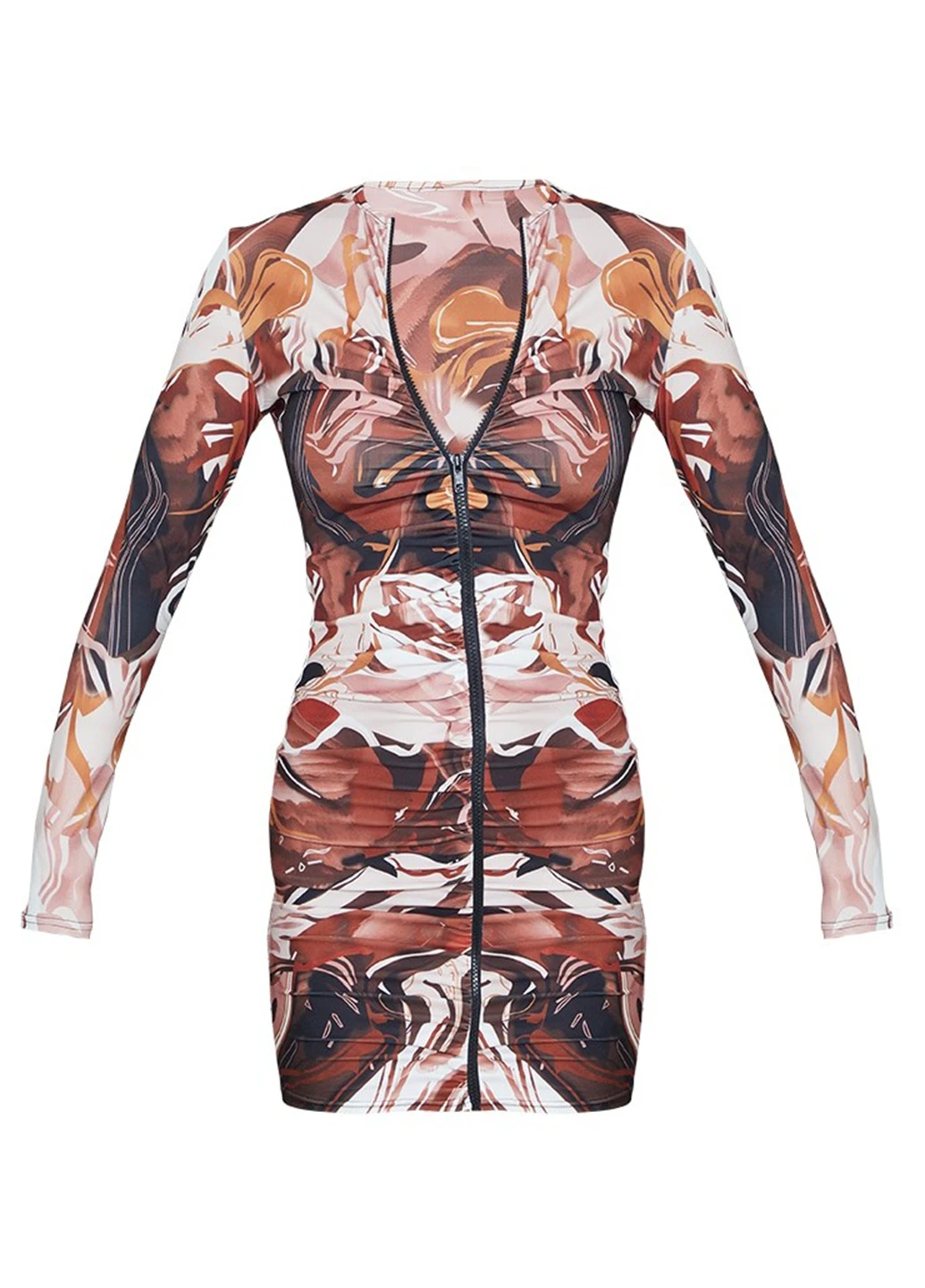 Коричневое кэжуал платье PrettyLittleThing с абстрактным узором