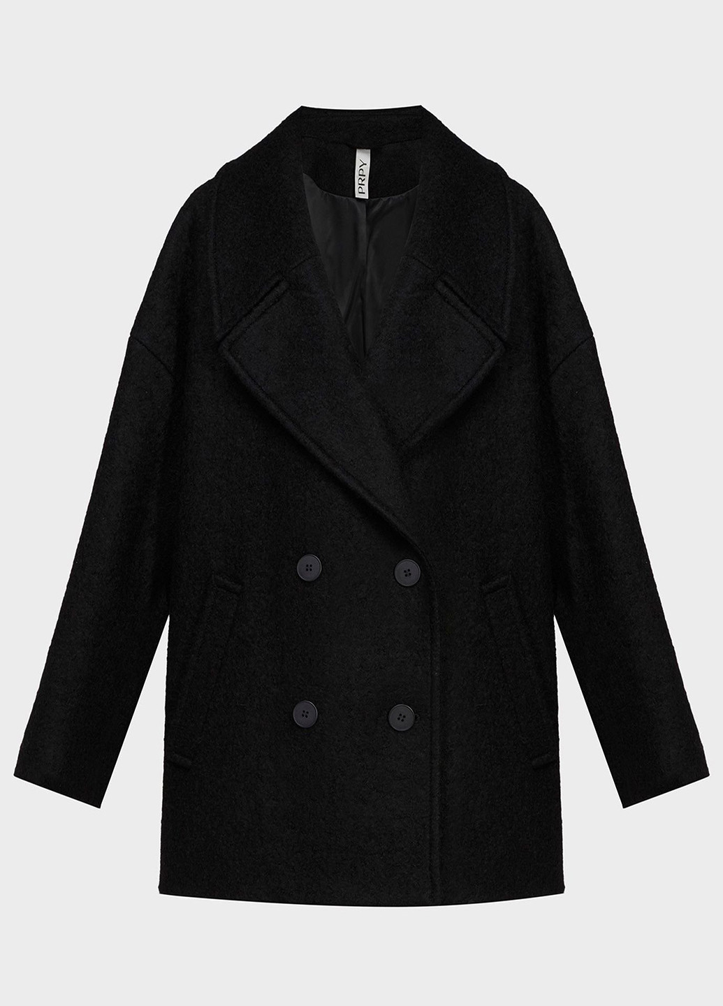Черное демисезонное Пальто двубортное PRPY