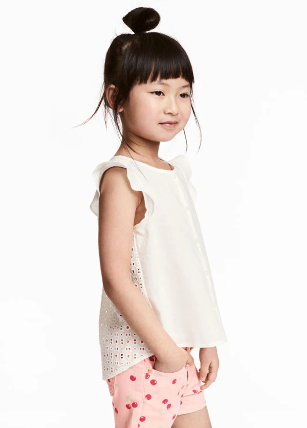 Молочная блузка с коротким рукавом H&M летняя