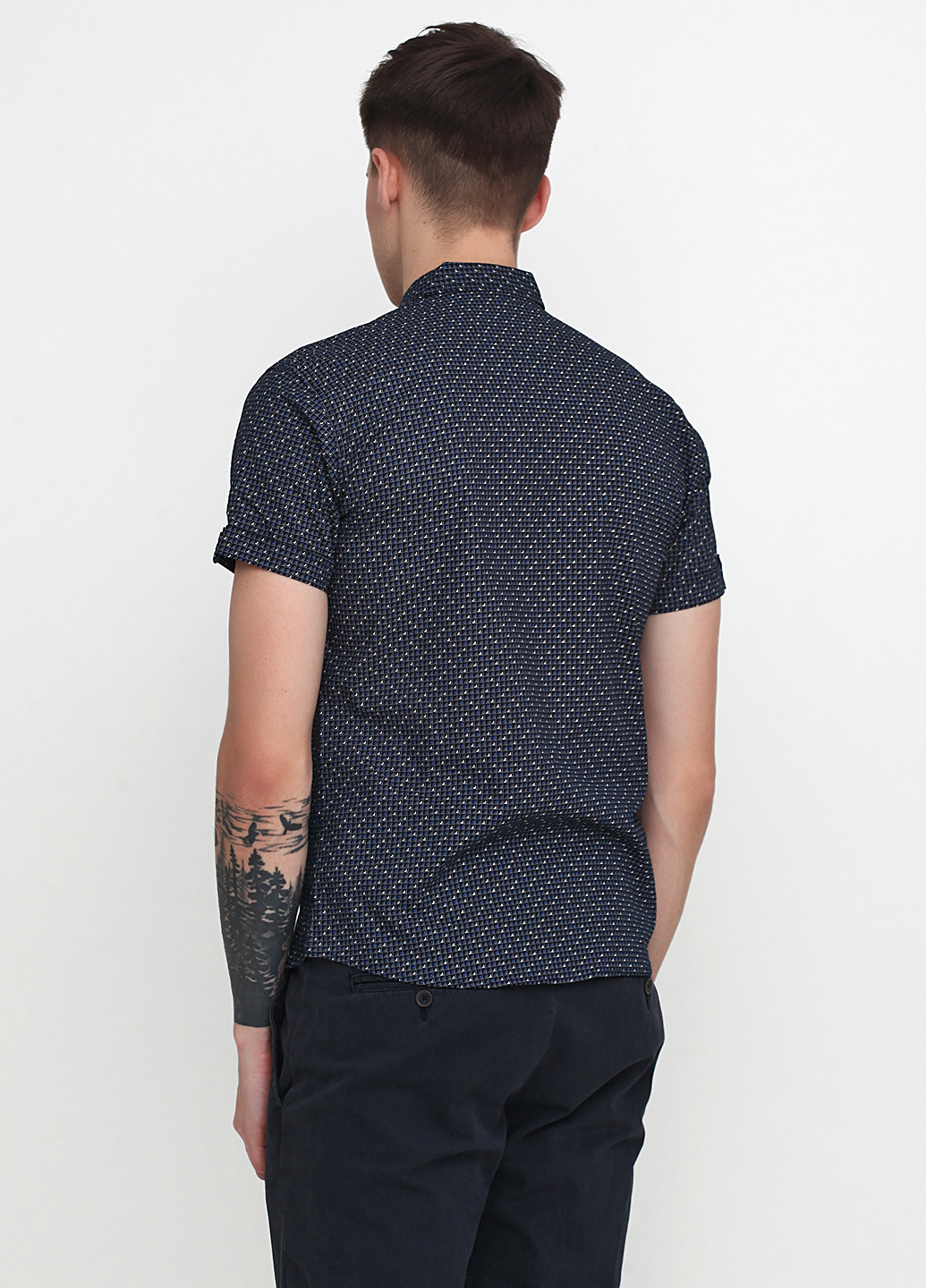 Темно-синяя кэжуал рубашка с геометрическим узором RECOBA с коротким рукавом