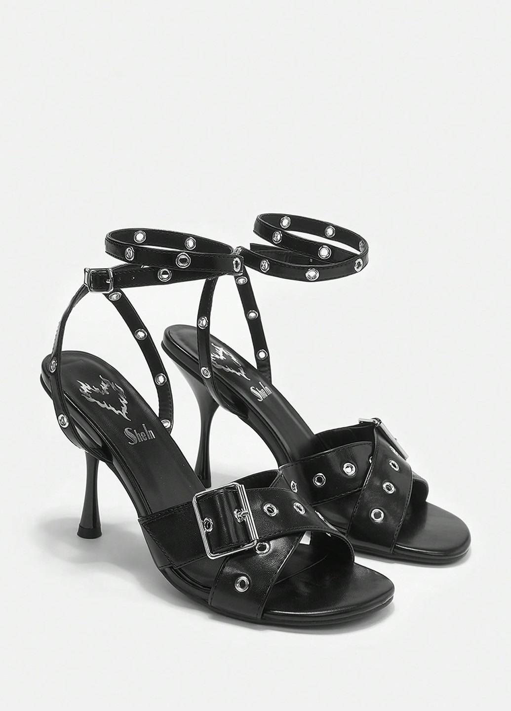 Черные босоножки SHEIN с ремешком с пряжкой, люверсы