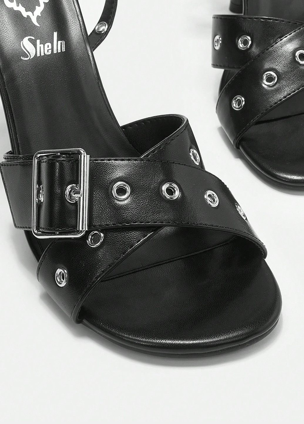 Черные босоножки SHEIN с ремешком с пряжкой, люверсы