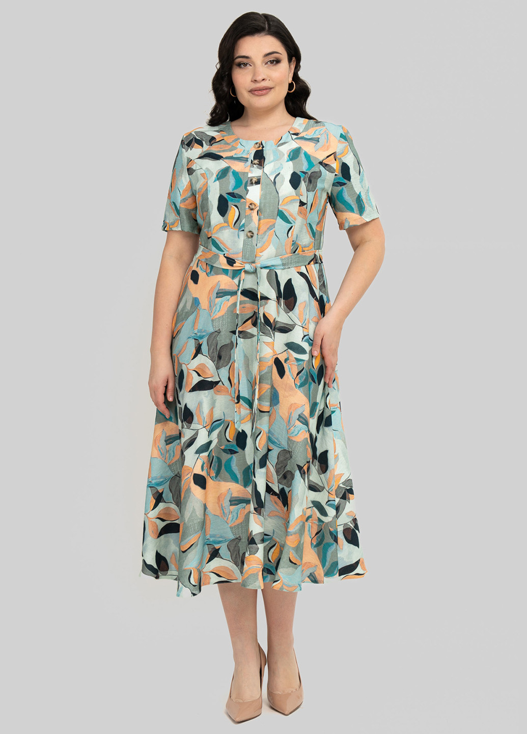 Светло-бирюзовое кэжуал платье клеш A'll Posa колор блок