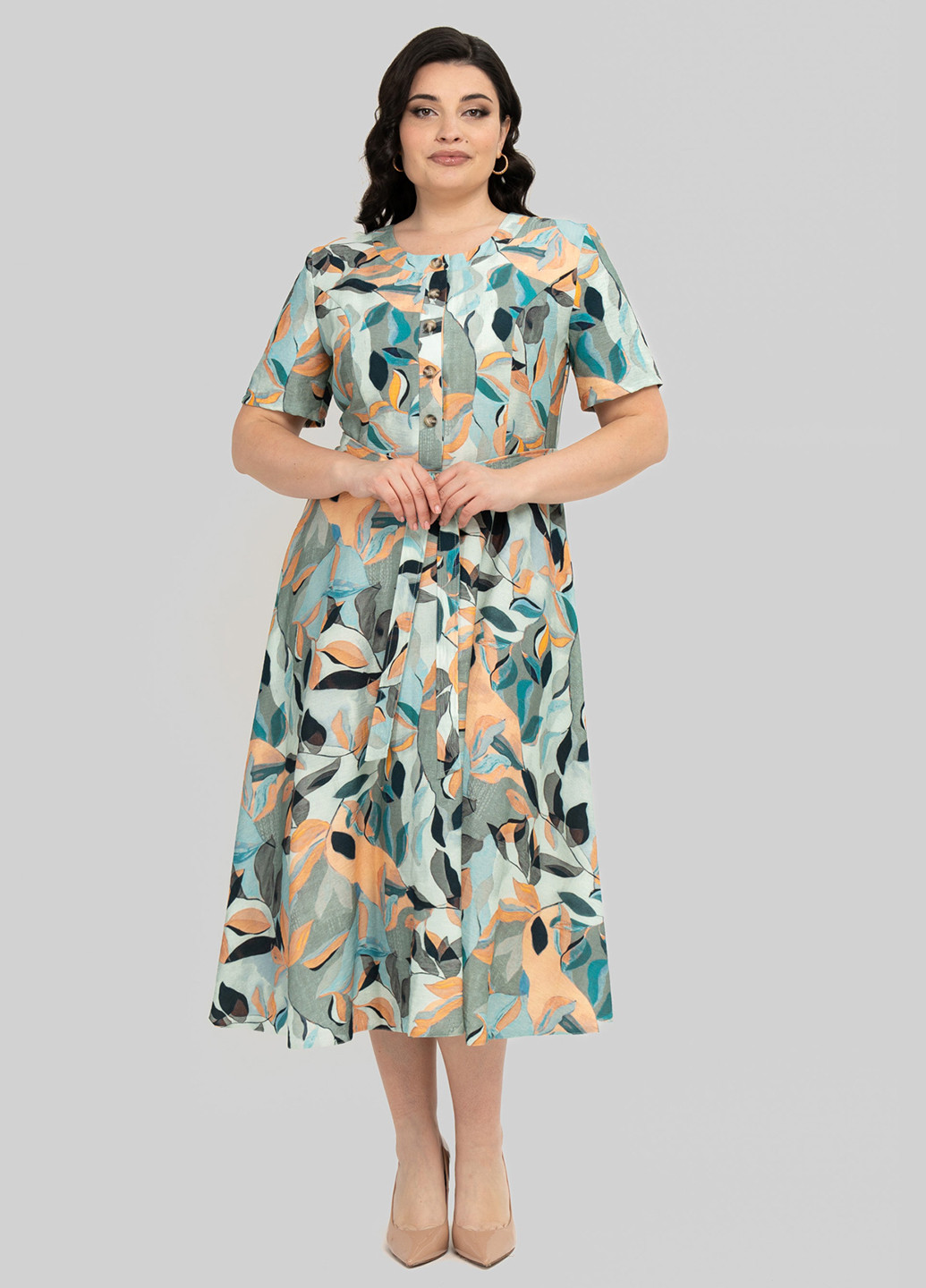 Светло-бирюзовое кэжуал платье клеш A'll Posa колор блок