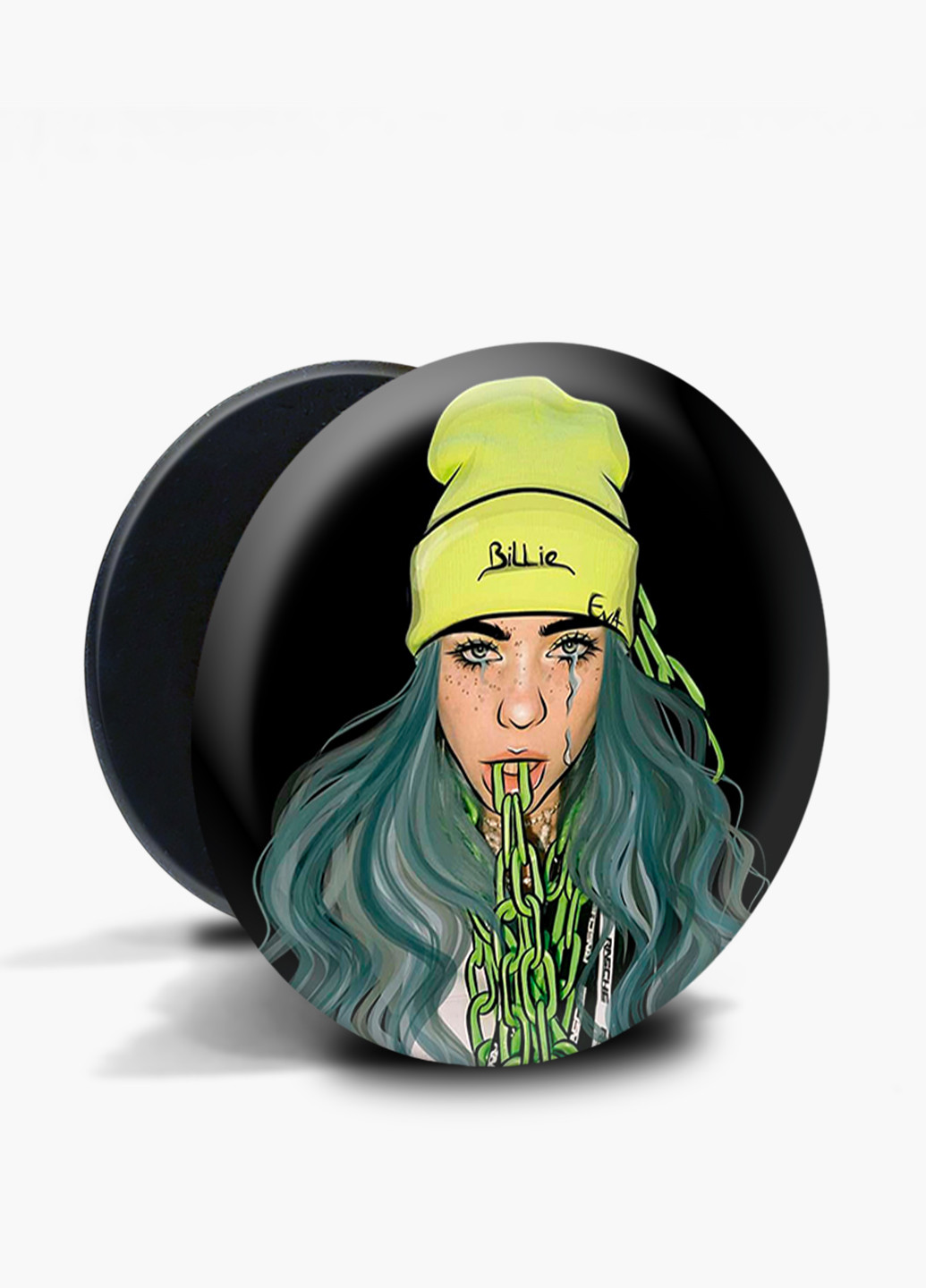 Попсокет (Popsockets) тримач для смартфону Біллі Айлиш (Billie Eilish) (8754-2676) Чорний MobiPrint (221548589)
