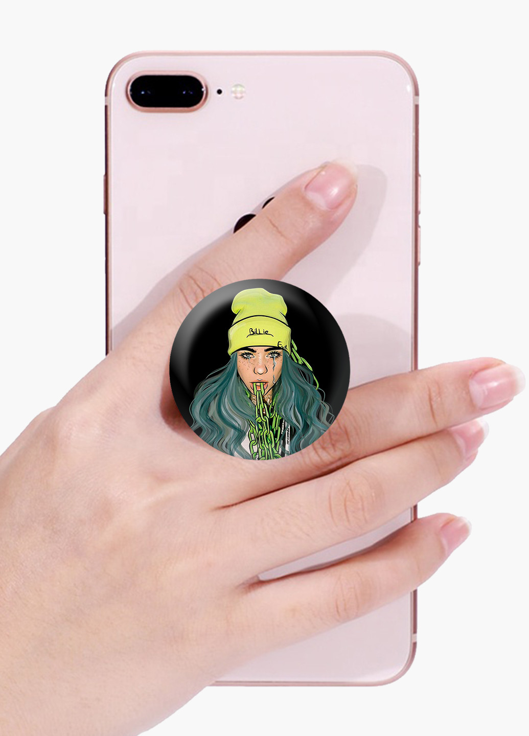 Попсокет (Popsockets) тримач для смартфону Біллі Айлиш (Billie Eilish) (8754-2676) Чорний MobiPrint (221548589)