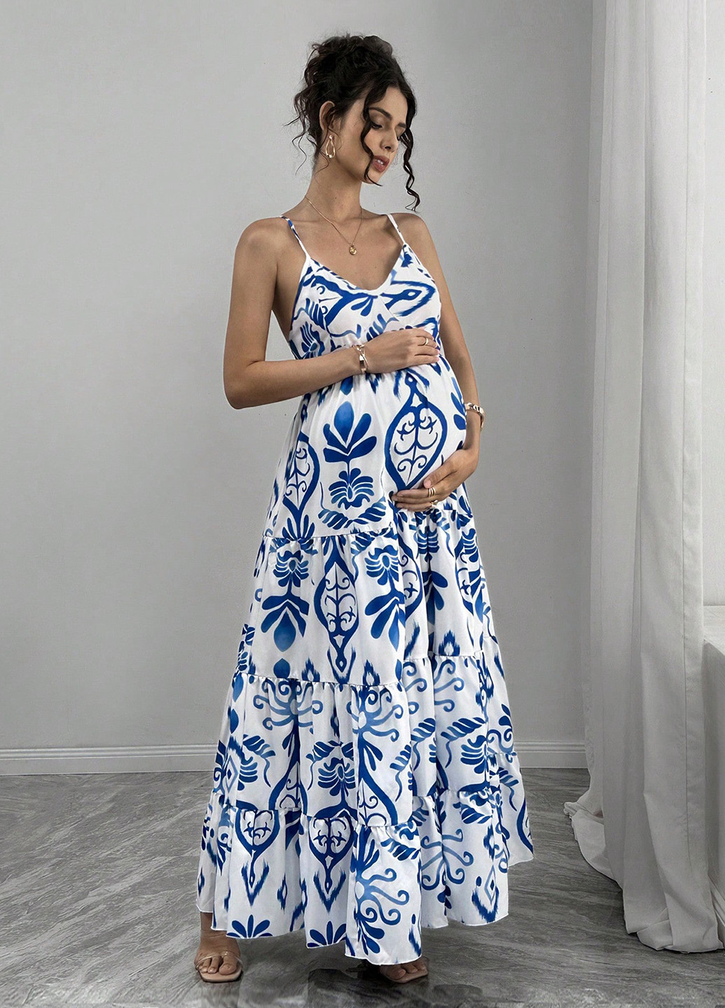 Летний женский сарафан для беременных SHEIN с орнаментом