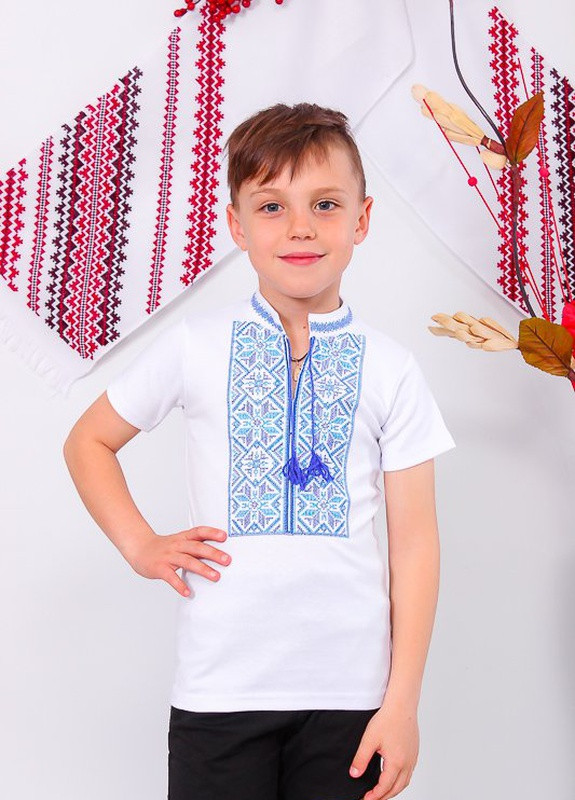 Вышиванка для мальчика Носи своє орнамент белая праздничная интерлок