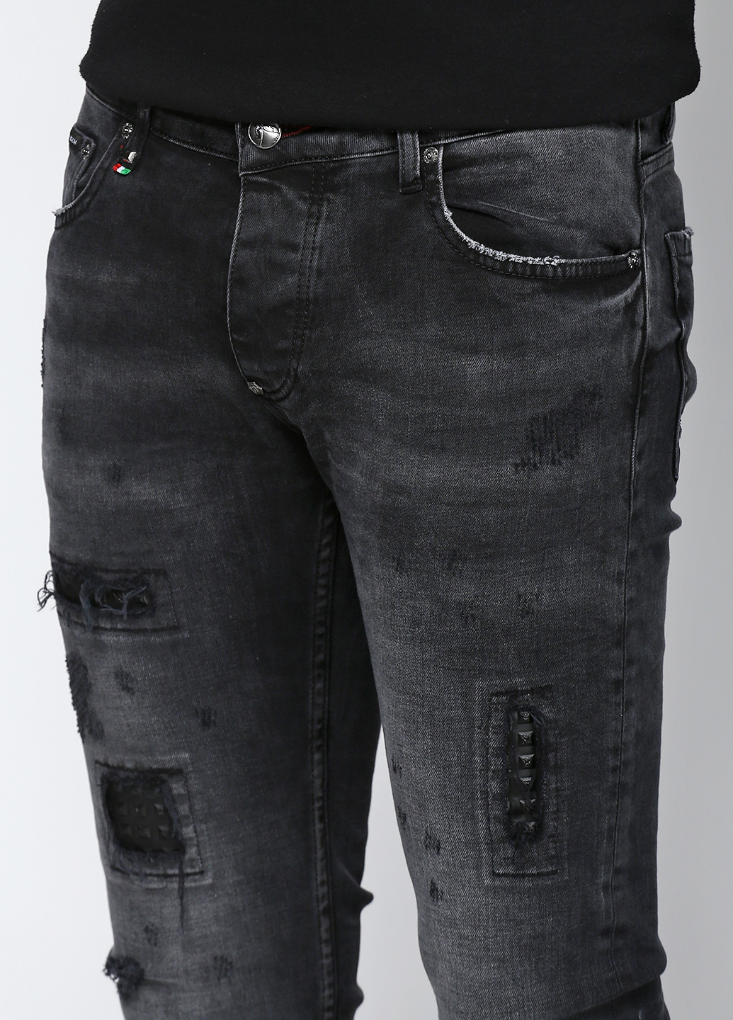 Черные демисезонные зауженные джинсы Philipp Plein