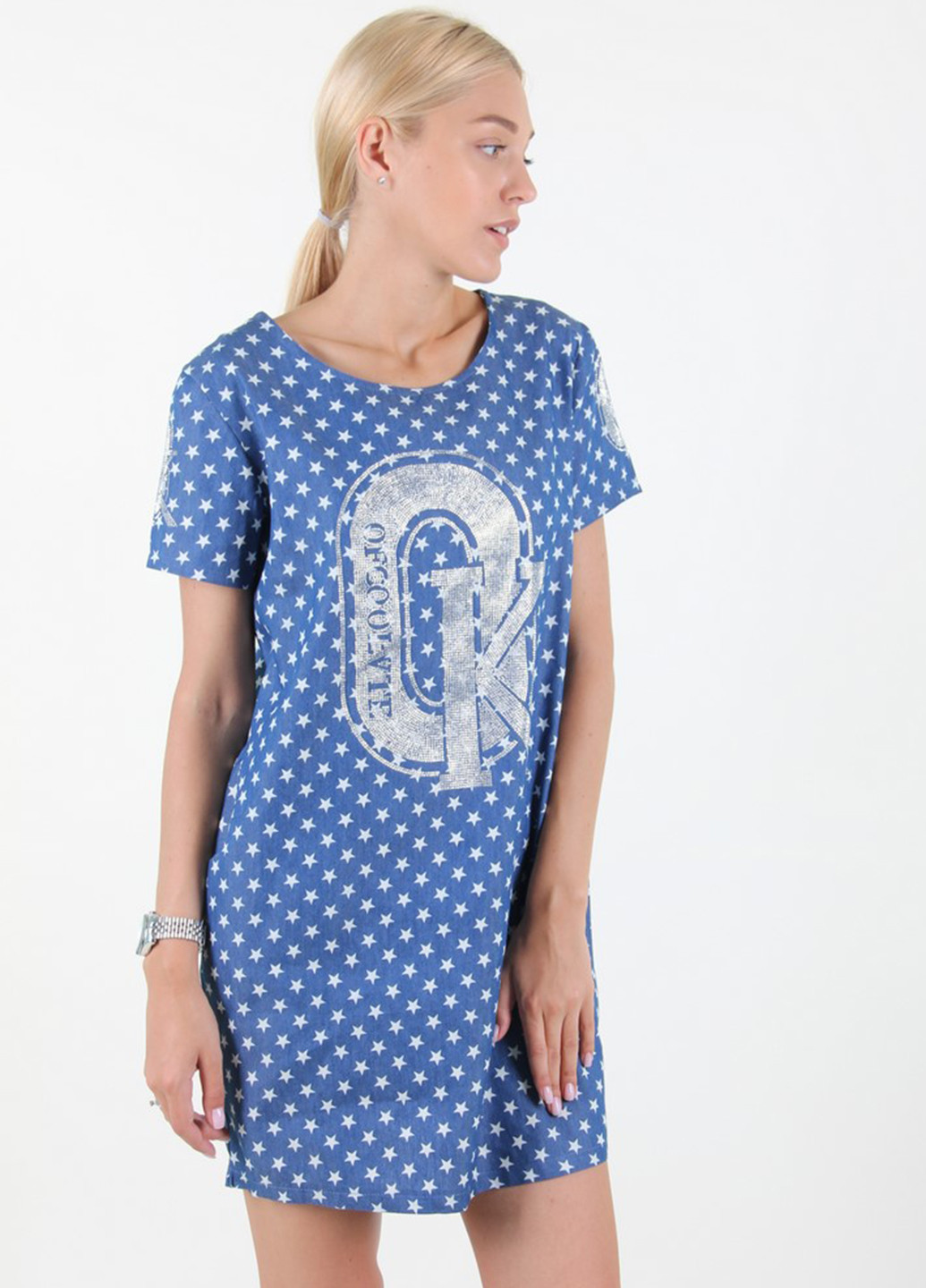 Синее кэжуал платье платье-футболка New Light звезды