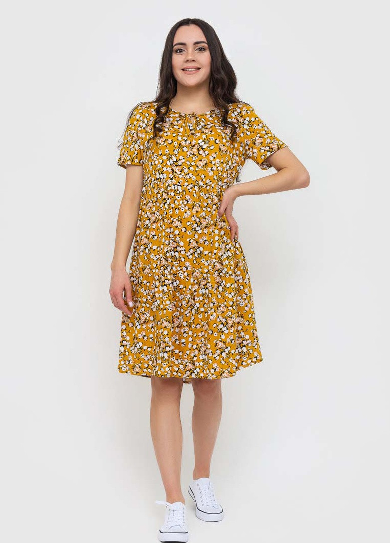 Жовтий кежуал коротка сукня кльош, дзвін BeART з квітковим принтом