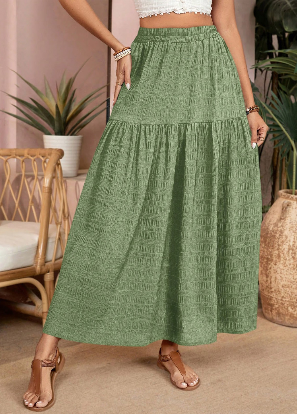 Оливковая (хаки) кэжуал однотонная юбка SHEIN