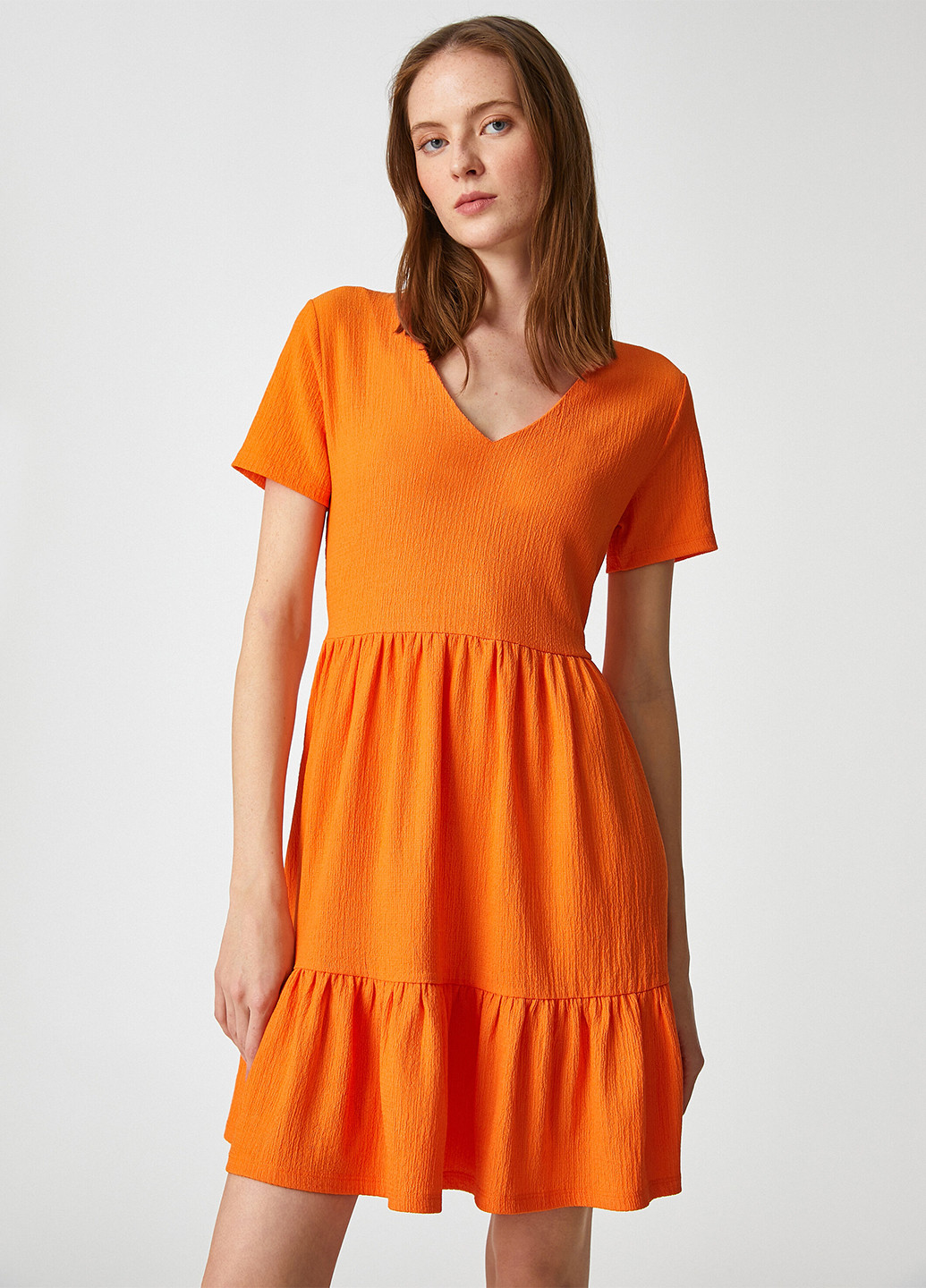 Оранжевое кэжуал платье клеш KOTON однотонное