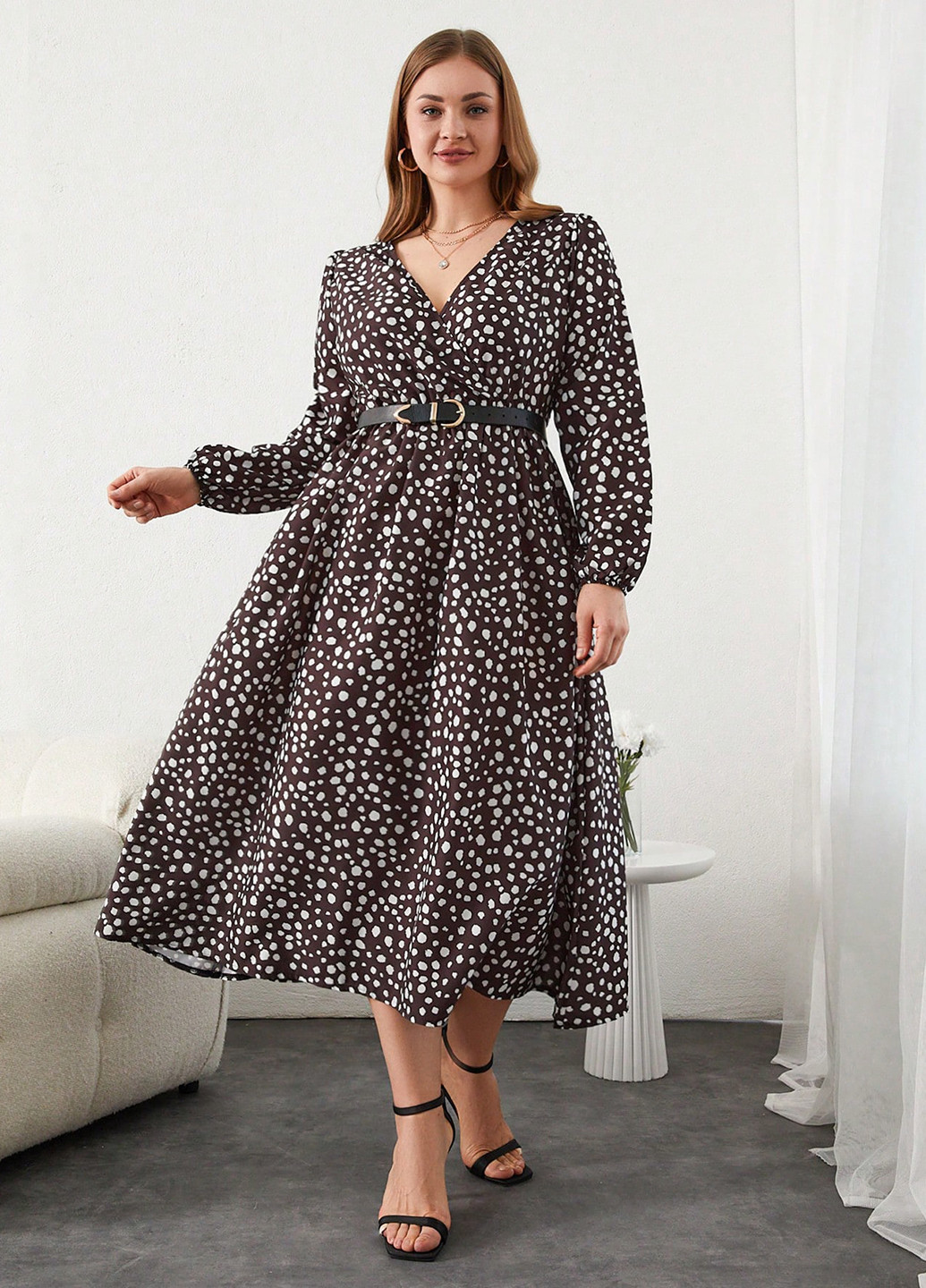 Коричнева кежуал сукня а-силует SHEIN в горошок
