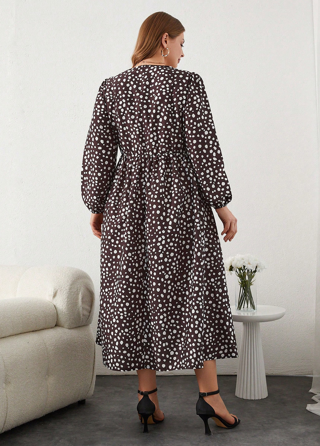 Коричнева кежуал сукня а-силует SHEIN в горошок