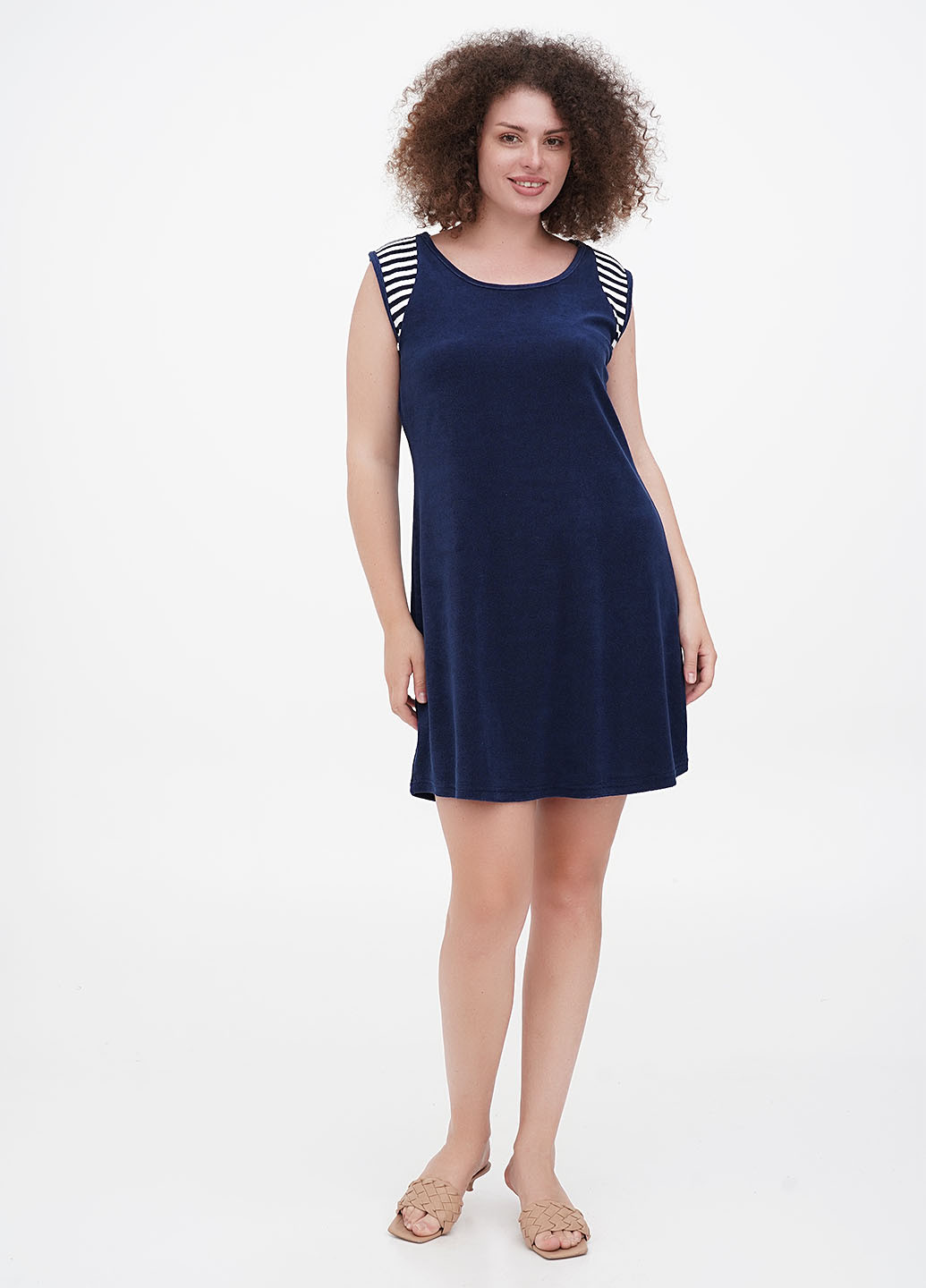 Темно-синее домашнее платье а-силуэт Plantier однотонное