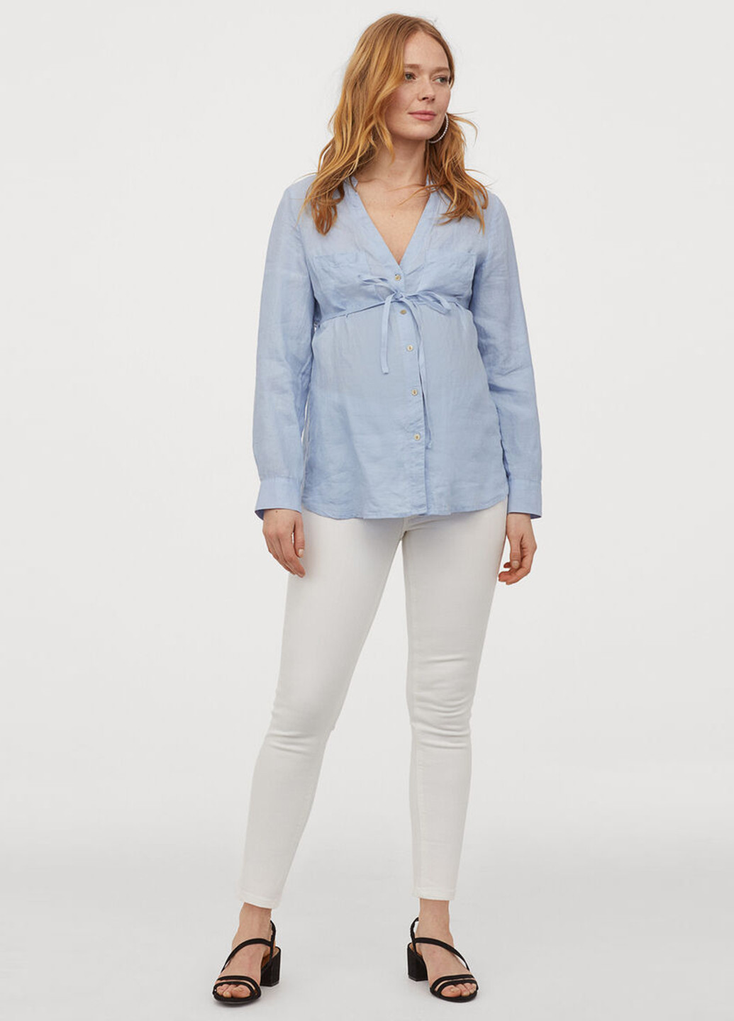 Джинси для вагітних H&M завужені однотонні білі джинсові бавовна