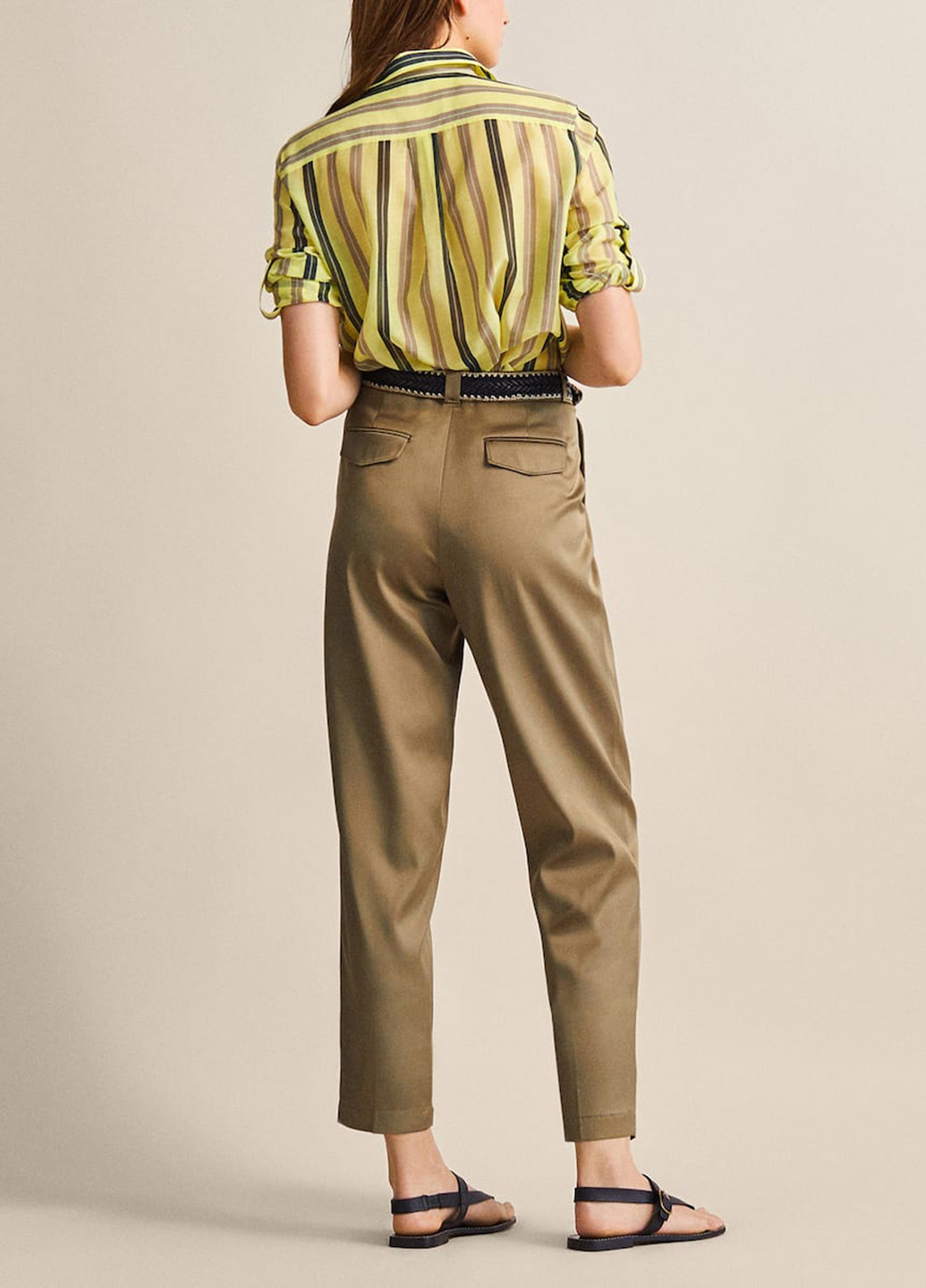 Хаки кэжуал летние зауженные брюки Massimo Dutti