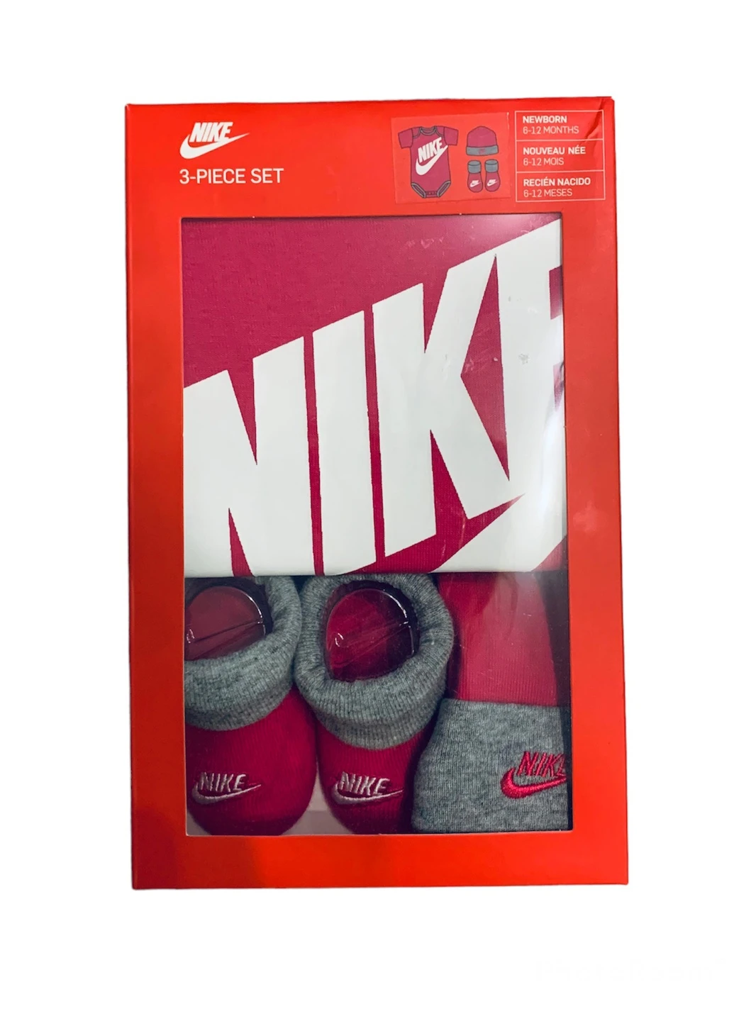 Розовый комплект боди, шапочка и пинетки Nike