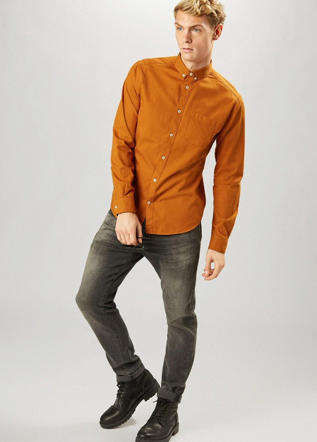 Оранжевая кэжуал рубашка однотонная Tom Tailor