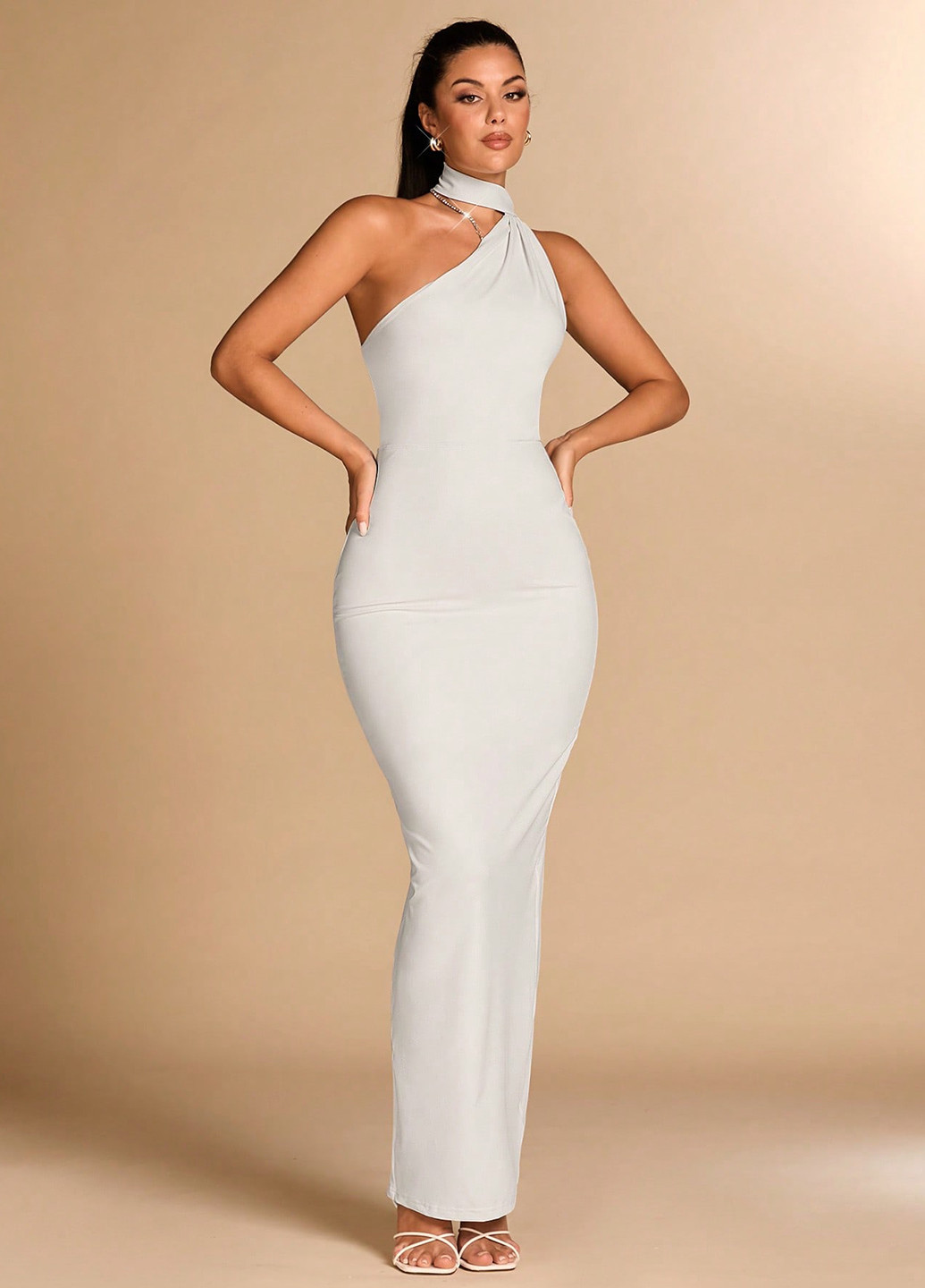 Білий вечірня сукня з відкритою спиною, футляр SHEIN однотонна