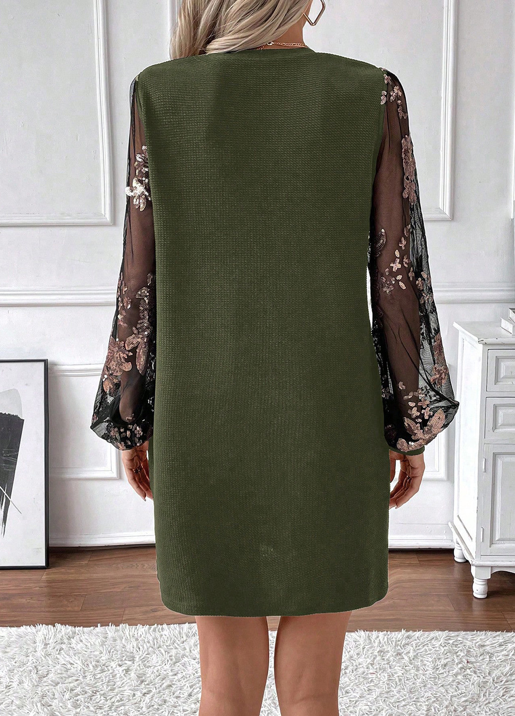 Зеленое деловое, кэжуал платье а-силуэт SHEIN с цветочным принтом