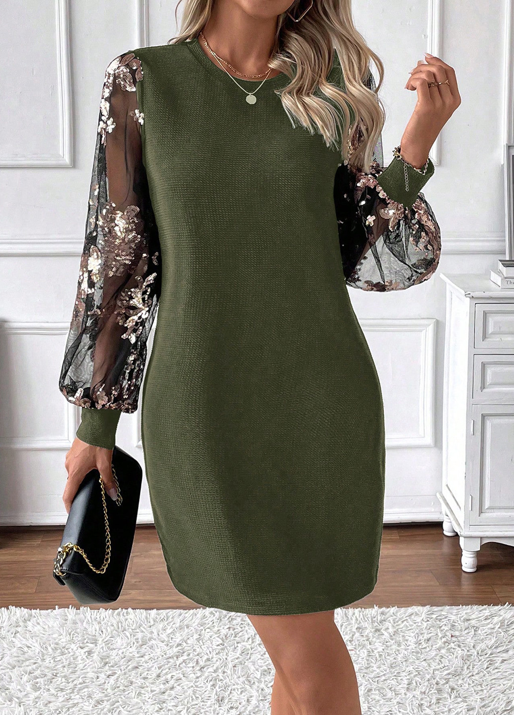 Зеленое деловое, кэжуал платье а-силуэт SHEIN с цветочным принтом