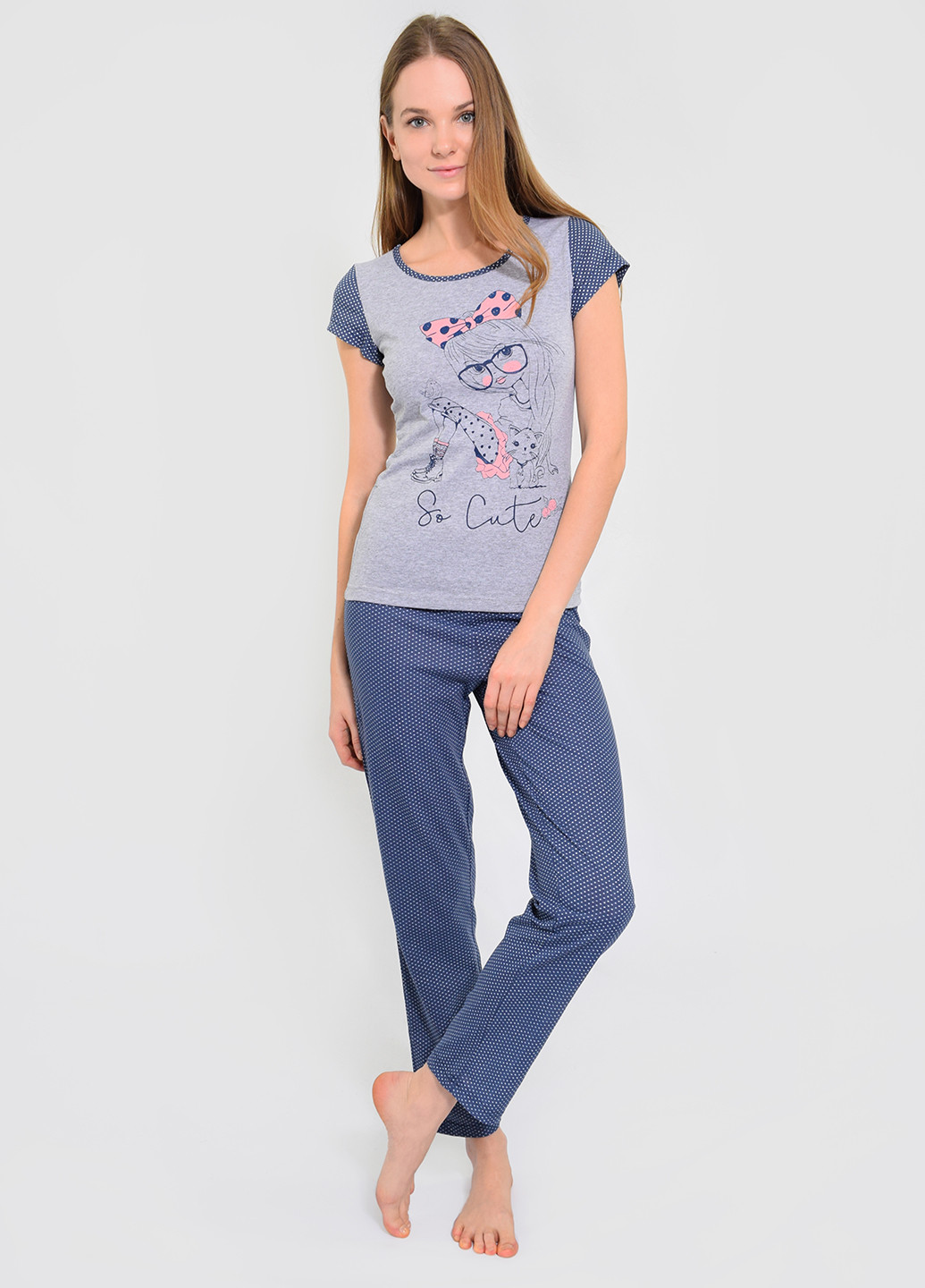 Серо-голубая всесезон пижама (футболка, брюки) NEL