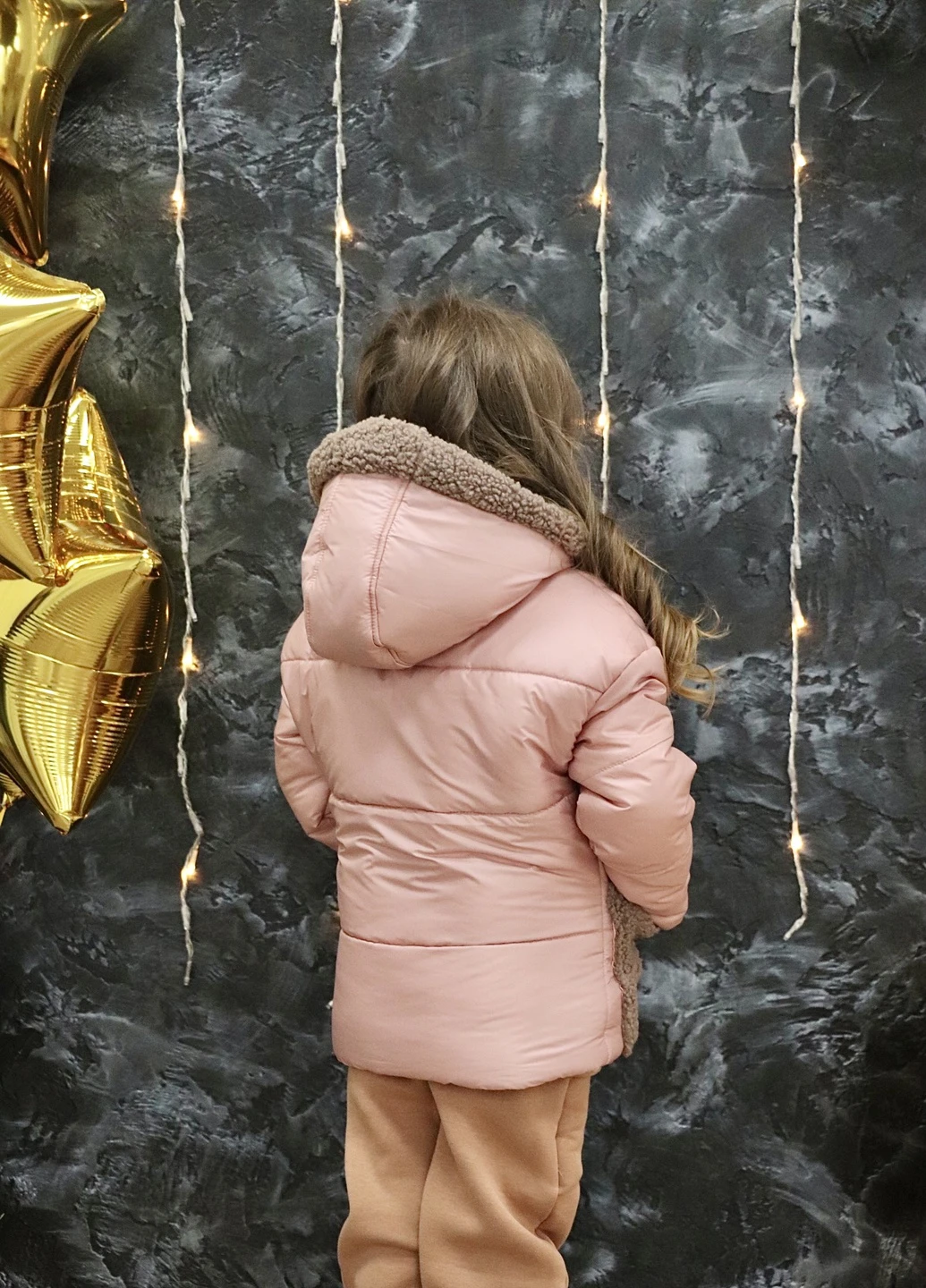 Пудрова зимня куртка для дівчаток warm fur winter Kindamor