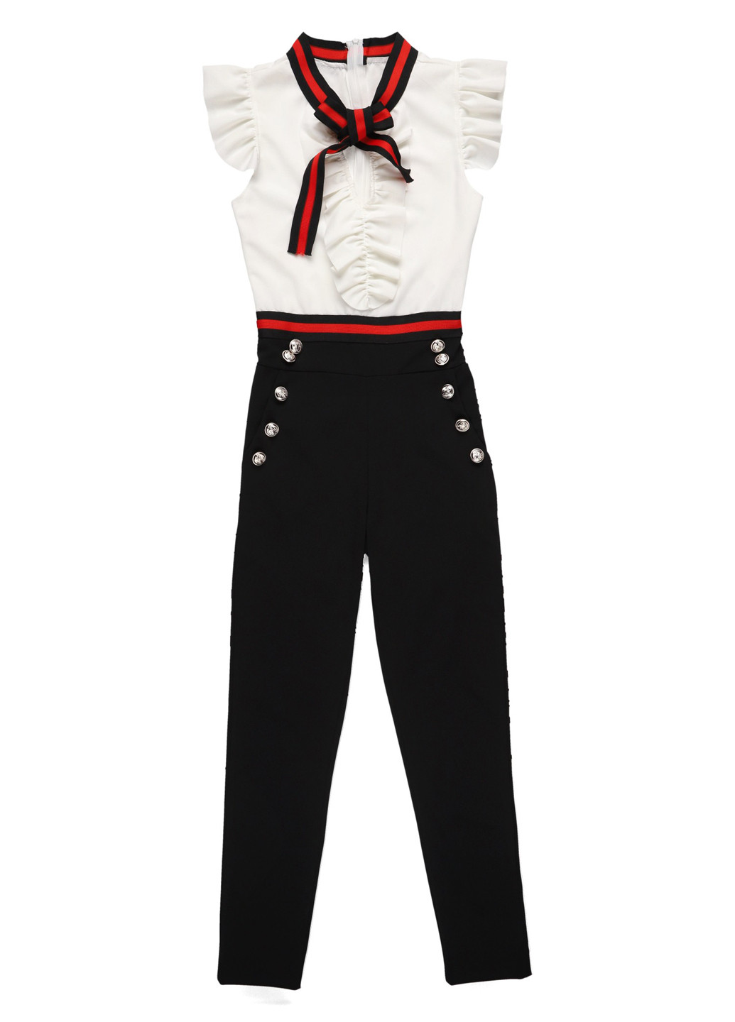 Комбінезон Made in Italy комбінезон-брюки колор блок чорно-білий кежуал поліестер