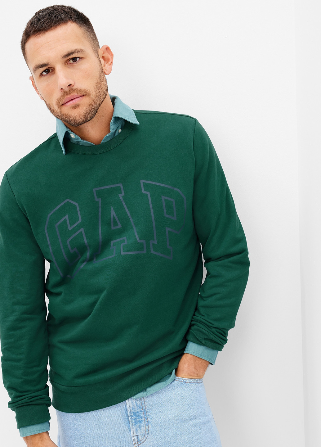 Свитшот Gap - Прямой крой логотип зеленый кэжуал хлопок, трикотаж - (257008046)