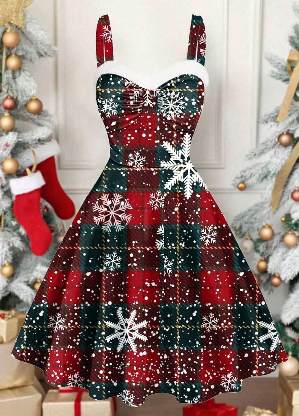 Зимний женский платье SHEIN с новогодним принтом