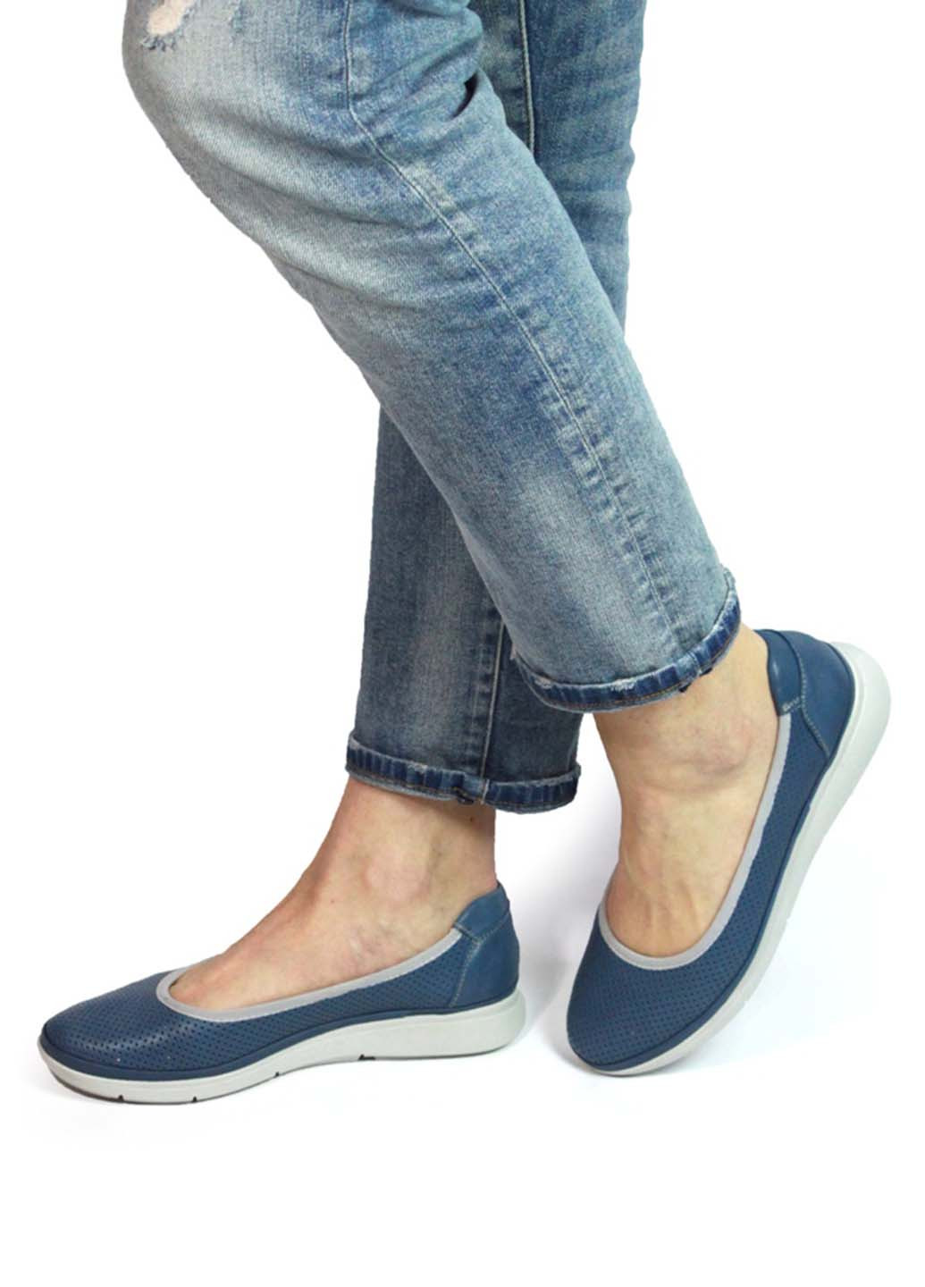 Жіночі балетки It-Girl | сині однотонні перфорація натуральна шкіра (183816392)