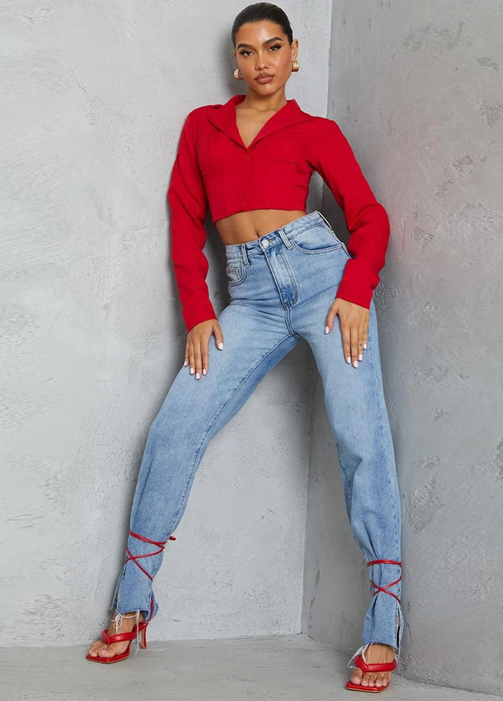 Красный женский жакет PrettyLittleThing однотонный - летний
