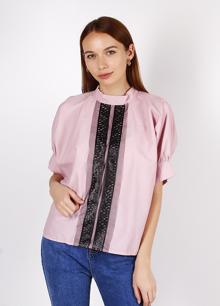 Розовая летняя блузка с баской AAA