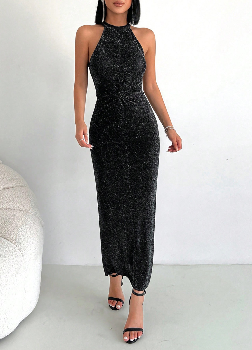 Чорна кежуал сукня з відкритими плечима SHEIN однотонна