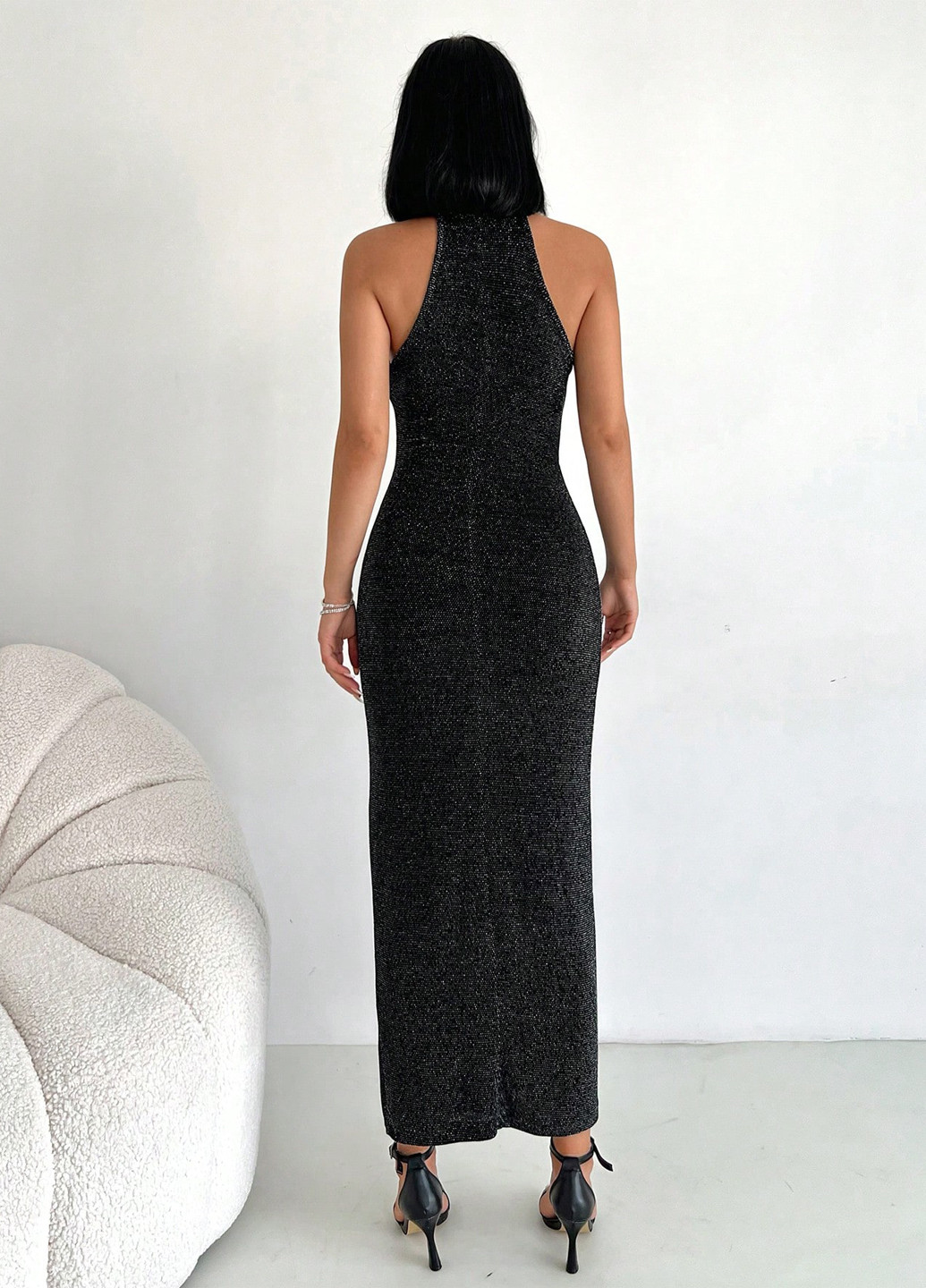 Чорна кежуал сукня з відкритими плечима SHEIN однотонна