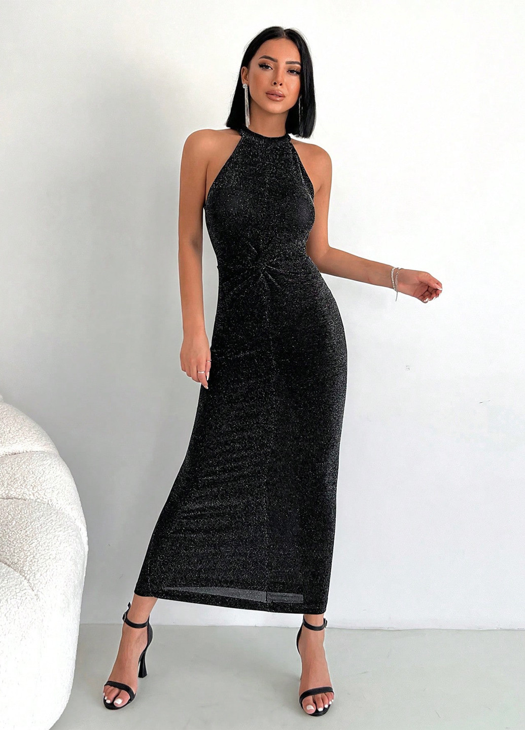 Чорна кежуал сукня з відкритими плечима SHEIN однотонна