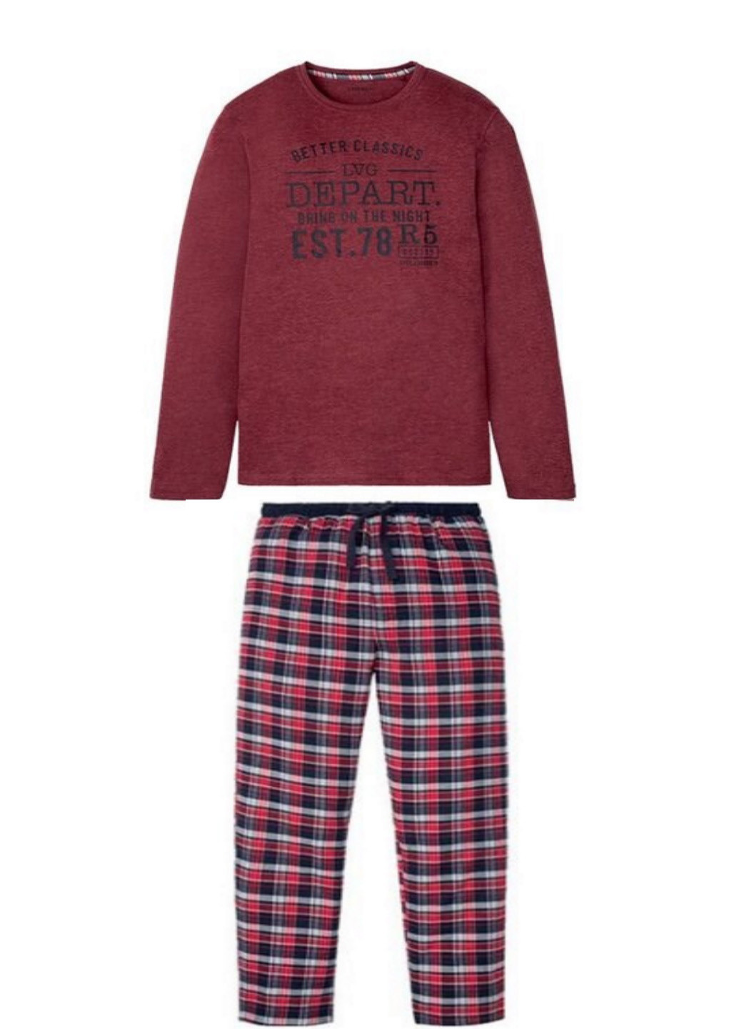 Пижама (лонгслив, брюки) Livergy лонгслив + брюки надпись бордовая домашняя трикотаж, хлопок