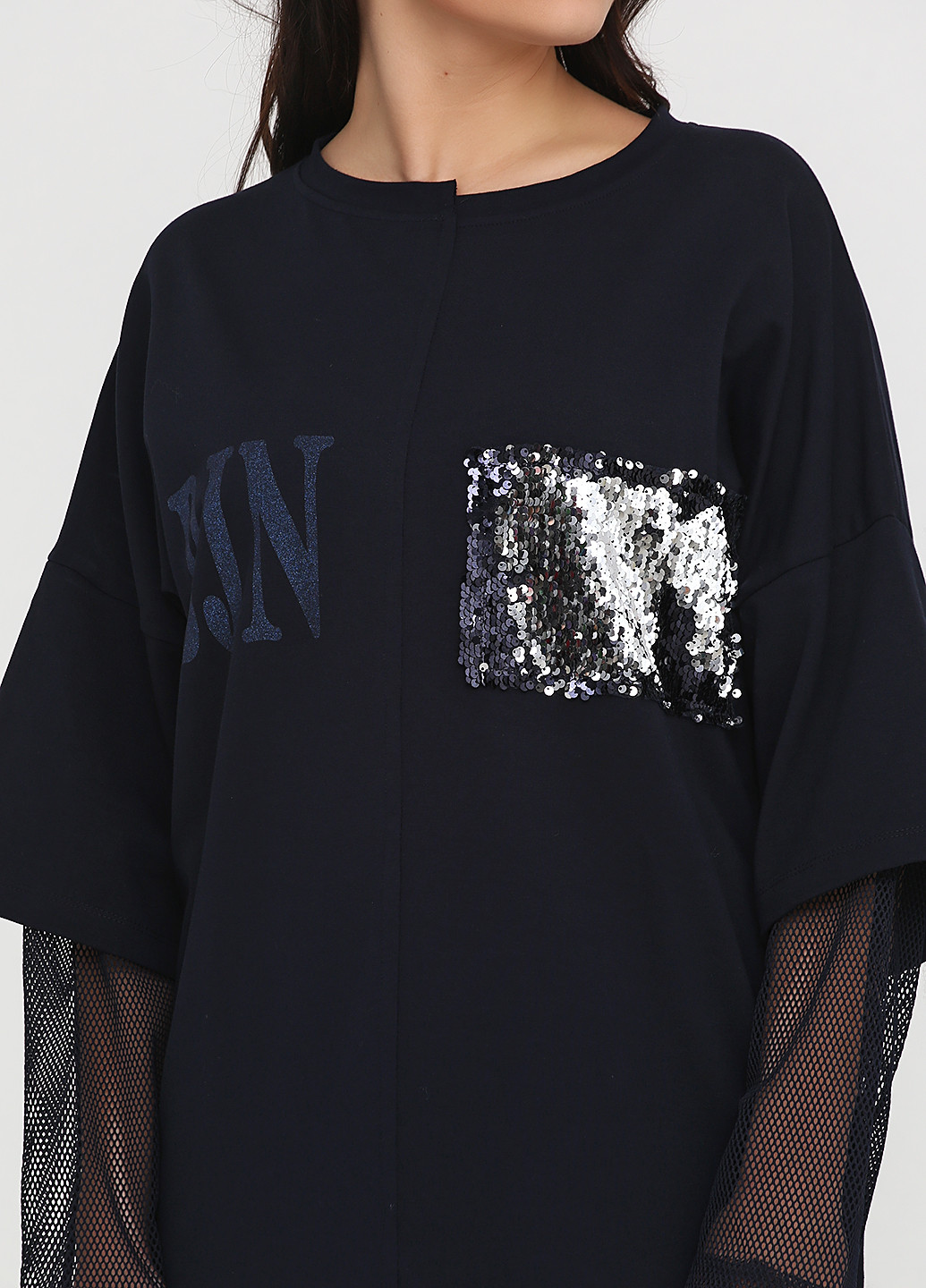 Темно-синее кэжуал платье с длинным рукавом Biljana однотонное