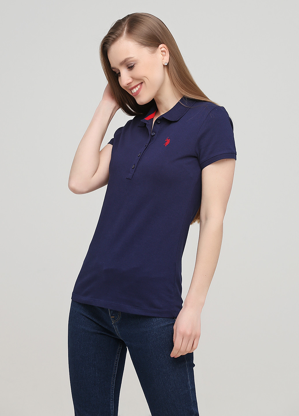 Темно-синяя женская футболка-поло U.S. Polo Assn. с логотипом